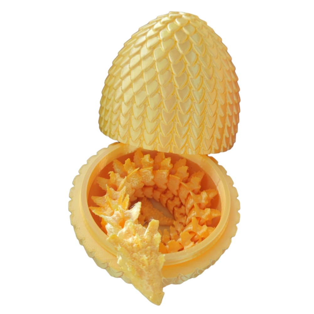 Gold Dragon Egg with Articulated Aquatic Dragon 3D Printed